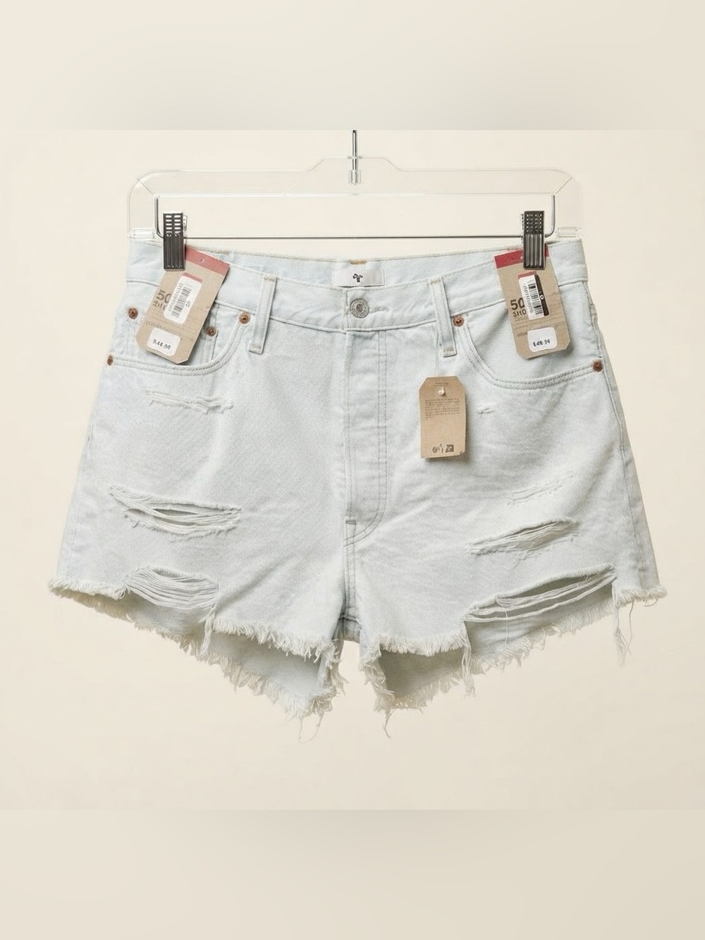 Levi's Light Blue Distressed High-Rise Jean Shorts
